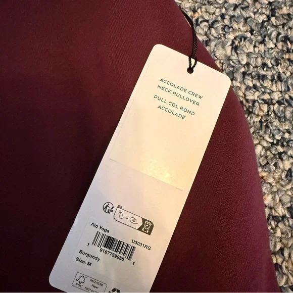 NWT ALO YOGA Accolade Crewneck Pullover Burgundy XS, S, and M - Picture 6 of 7